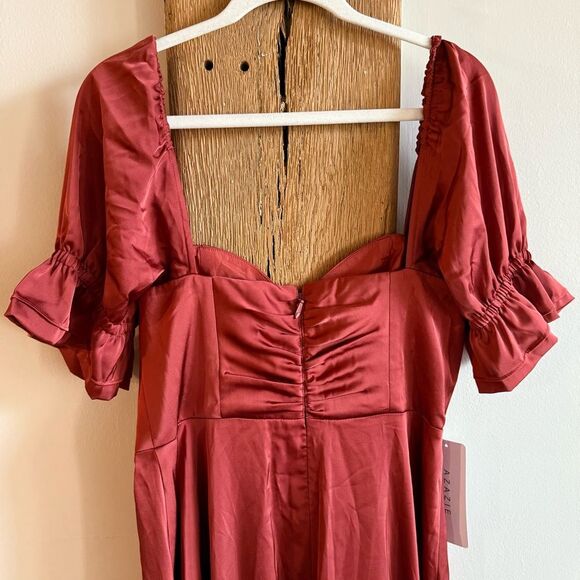 NWT Azazie Harlie Stretch Satin Dress Terracotta Size 12 - Picture 11 of 12